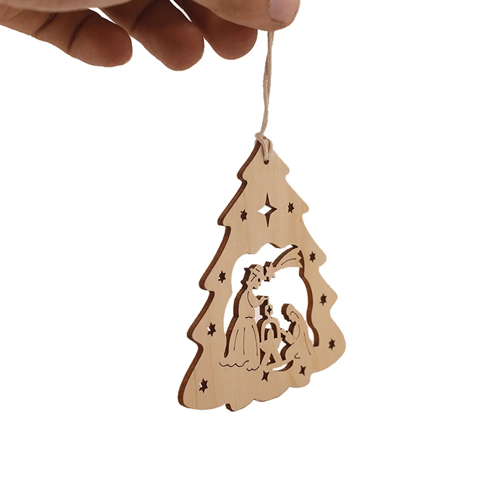 

10Pcs Wooden Christmas Tree Ornaments Snowman Elk Santa Claus Hanging Decorations Wood Decor Wooden Hanging Ornament