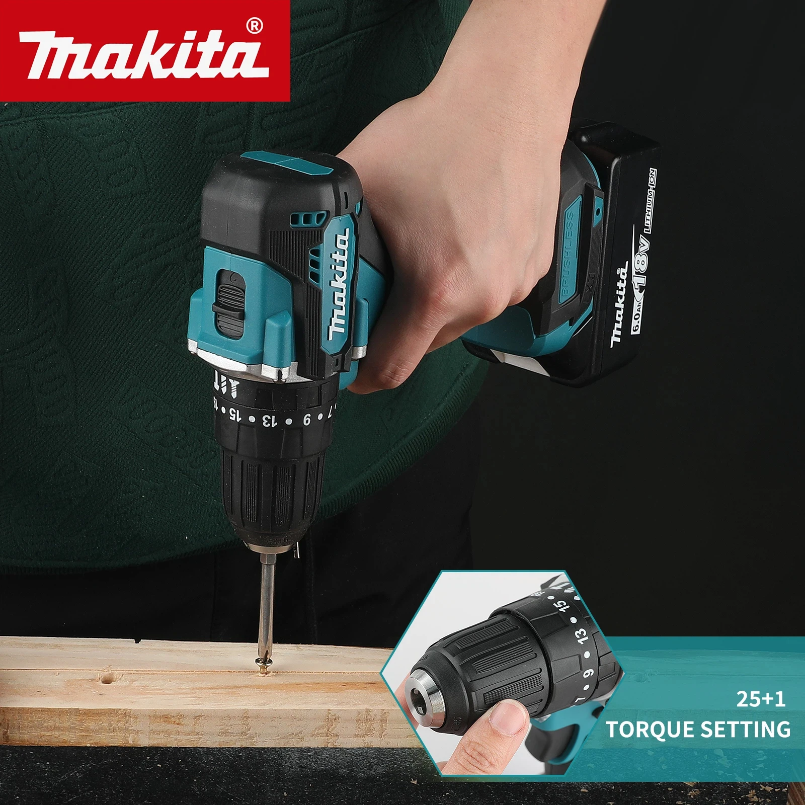 

Аккумуляторная ударная дрель-шуруповерт Makita DDF487 с бесщеточным двигателем 18В, беспроводная, с литиевой батареей