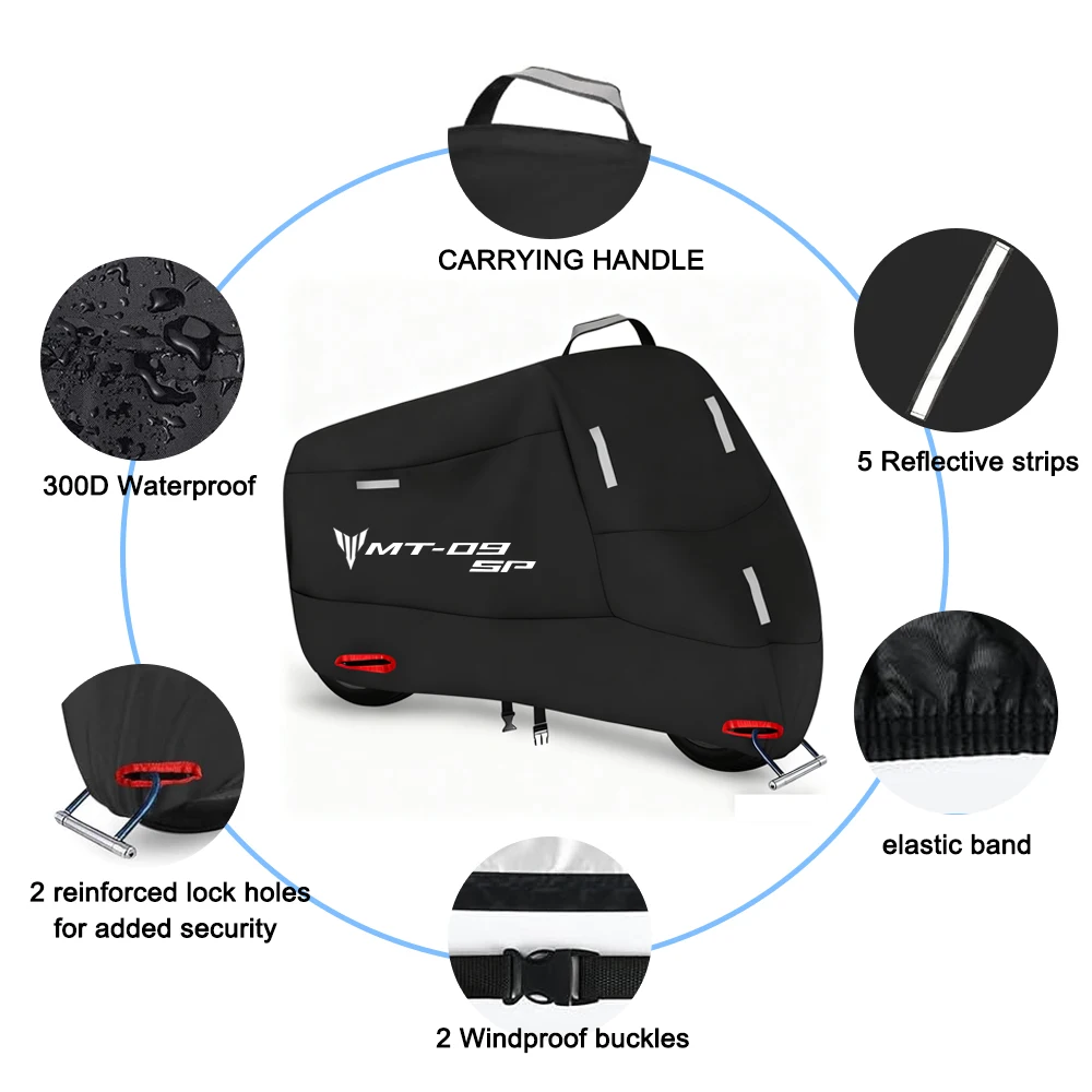 Motorcycle Cover 300D Oxford Waterproof Outdoor Indoor Protective Snow Dust UV Protection for MT-09SP MT 09 SP 2024 2025 2026