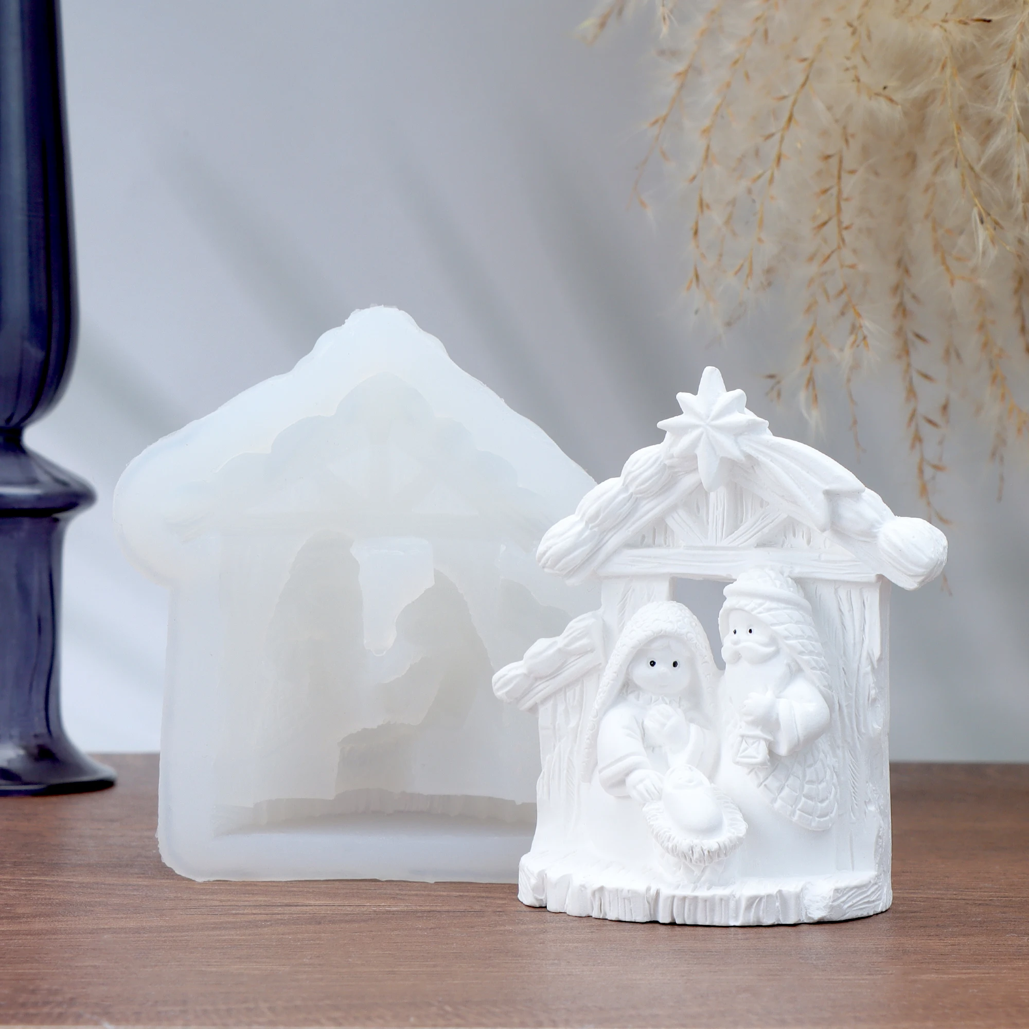 3D Nativity Scene Silicone Mold Christmas Manger Candle Mold Baby Jesus Holy Family DIY Soap Resin Mold Holiday Decor Gift view 3