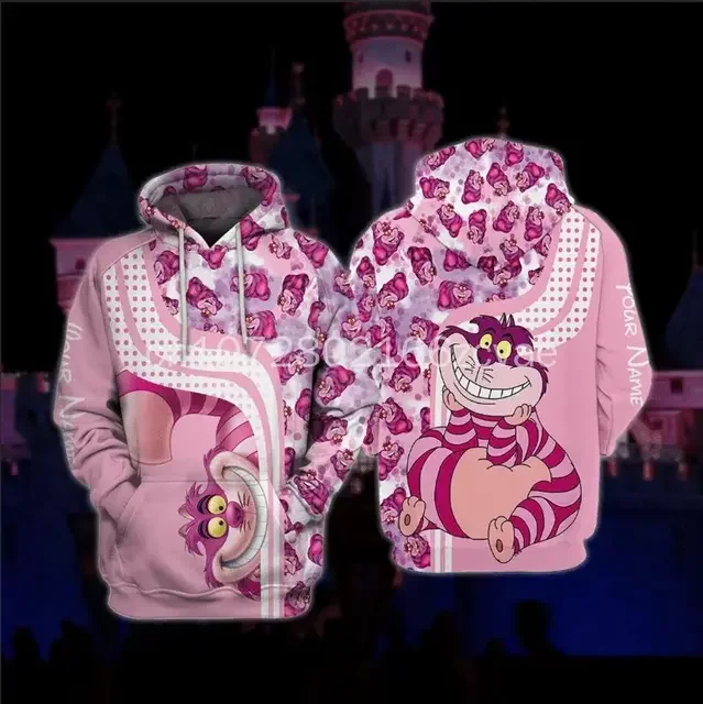 

2024 Disney 3D Hoodie Alice in Wonderland The Cheshire Cat Men Women Cartoon 3D Print Zipper/ Hoodies Pullover Cool Tops