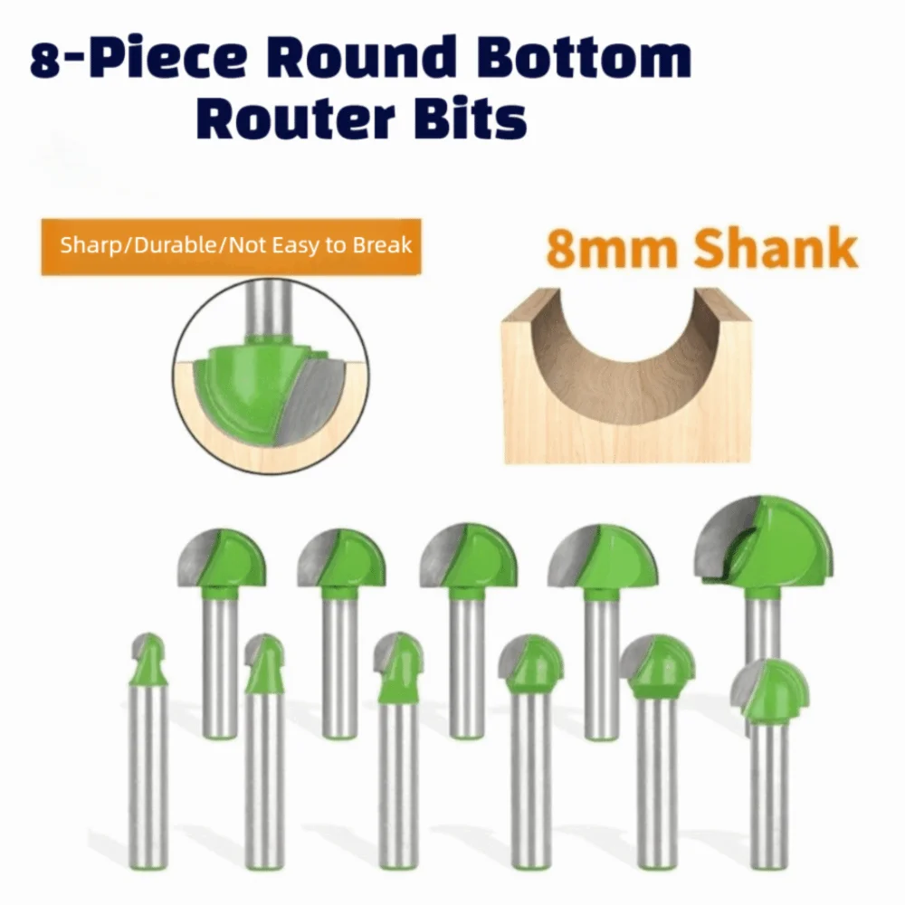 Solid Carbide Milling Cutter Round Nose Precision Cutting Round Nose Router Bit Smooth Finish 8mm Wood Carving Bit Wood Carving