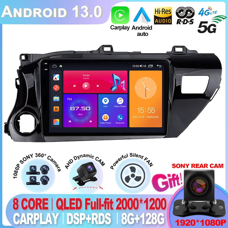 

Android 13 8Core Qled 2 DinAuto Car Radio Multimedia Toyota Hilux Pick Up AN120 2015-2020 2din Stereo Carplay GPS dvd