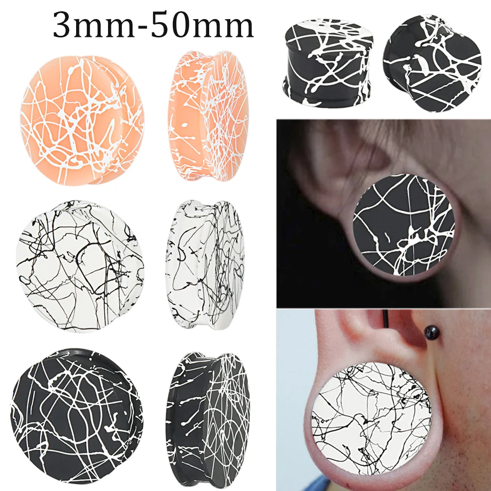 1/3Pairs Solid Silicone Irregular Lines Spray Painting Flared Ear Plugs&Tunnels Piercing Ear Gauge Expansion Strengthing Earring