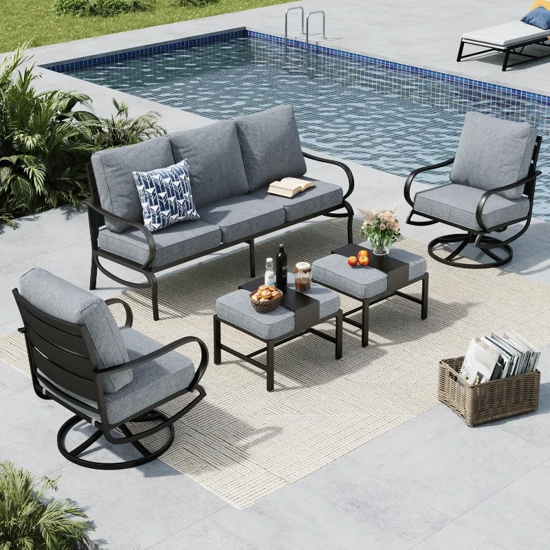 

MFSTUDIO 5 Pieces Patio Conversation Sets,Outdoor Metal Furniture Sofas with 1 x 3-Seat Sofa, 2 x Swivel Chairs,2 x Ottoman