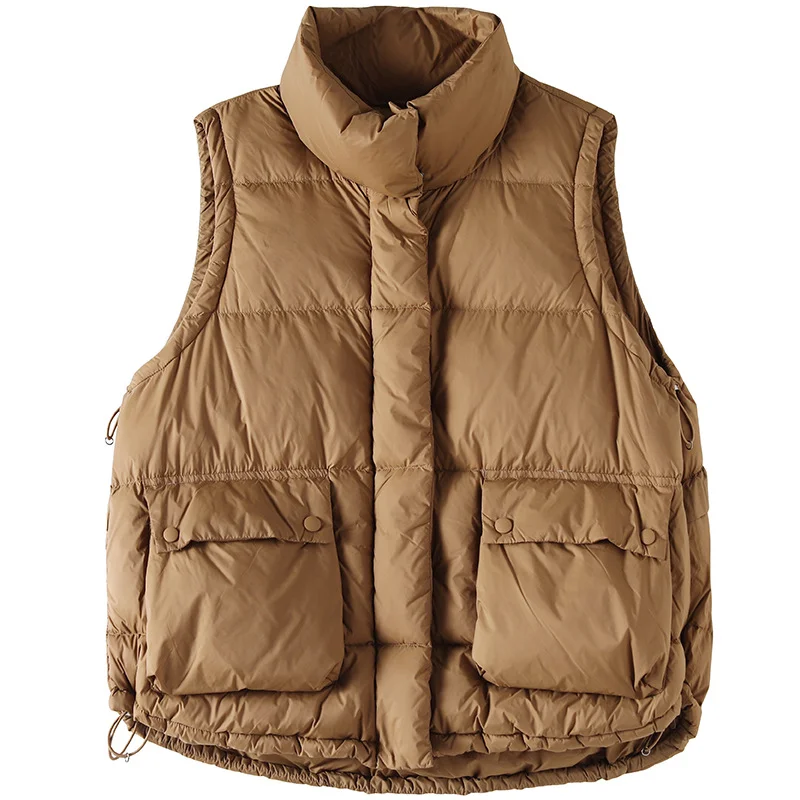 Chaqueta sin mangas suelta externa para mujer, chaleco de plumón de pato blanco, camiseta interior de invierno, yardas grandes, cuello de marea