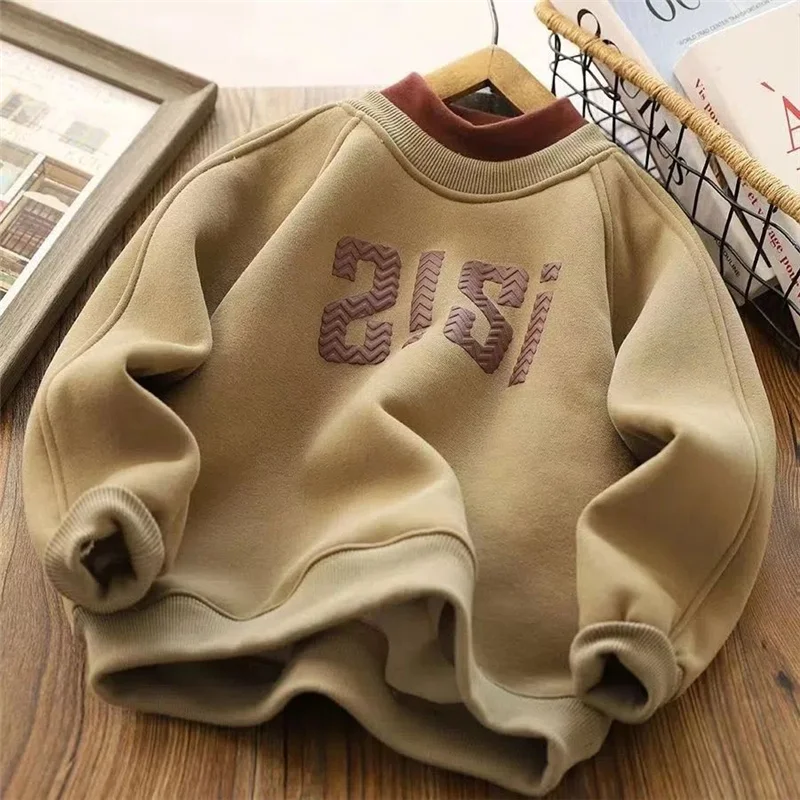 Thick Hooded Sweatshirt Coat Winter Big Kids Clothes Padded Warm Hoodie Baby Boys Girls Letter Pullover Casual Tops 4-14 Years