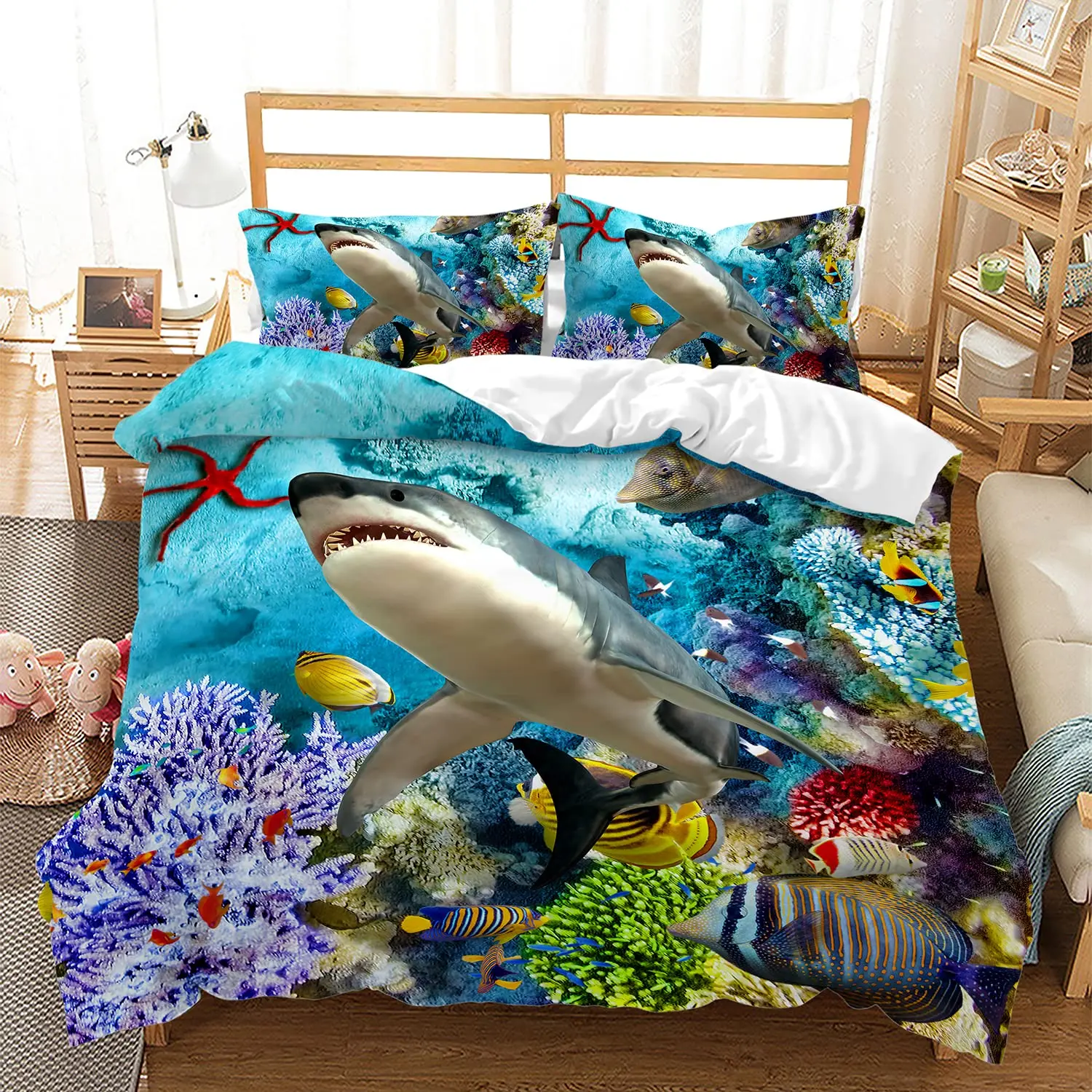 

Whales Bedding Set 3pcs for Kids Boy Teens Marine Mammal Comforter Duvet Cover Set Soft Quilt Cover with 2 Pillowcases Full Size