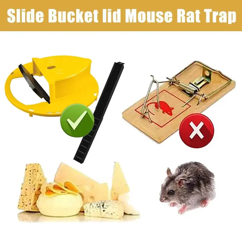 Mouse Trap Flip and Slide Bucket Lid Mice Rat Trap For Indoor Outdoor Multi Catch Auto Reset