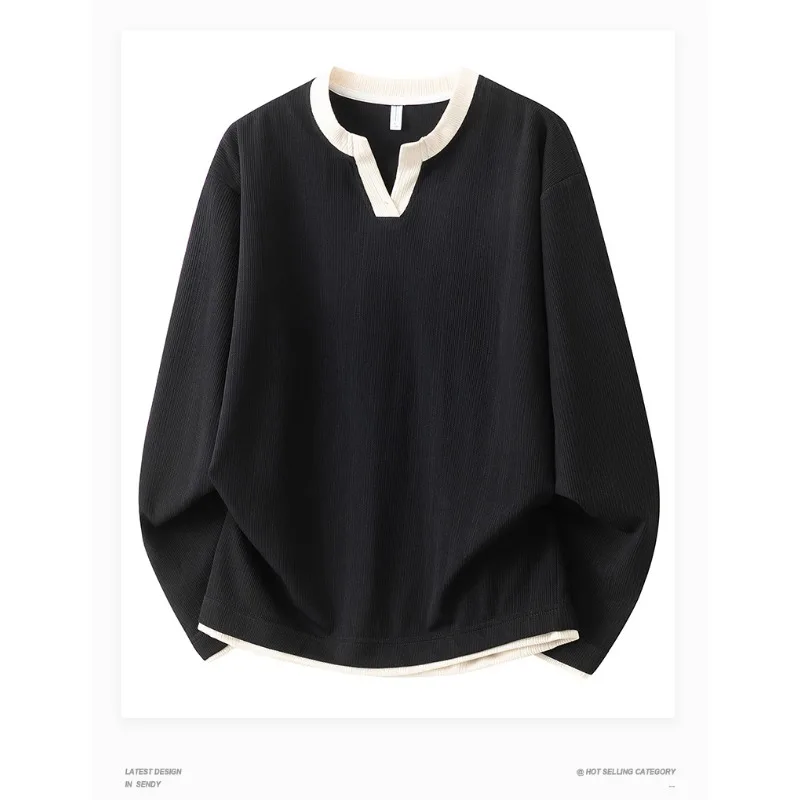 

Мужская весенне-осенняя модная тенденция, свободная повседневная рубашка с длинными рукавами и круглым вырезом, модный брендовый топ в корейском стиле