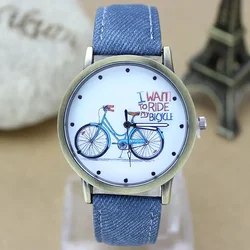 Fashion Men Bicycle Watch for Women Jean Fabric Leather Strap Dress Watches Ladies Watch Casual Quartz Wristwatches Reloj Mujer