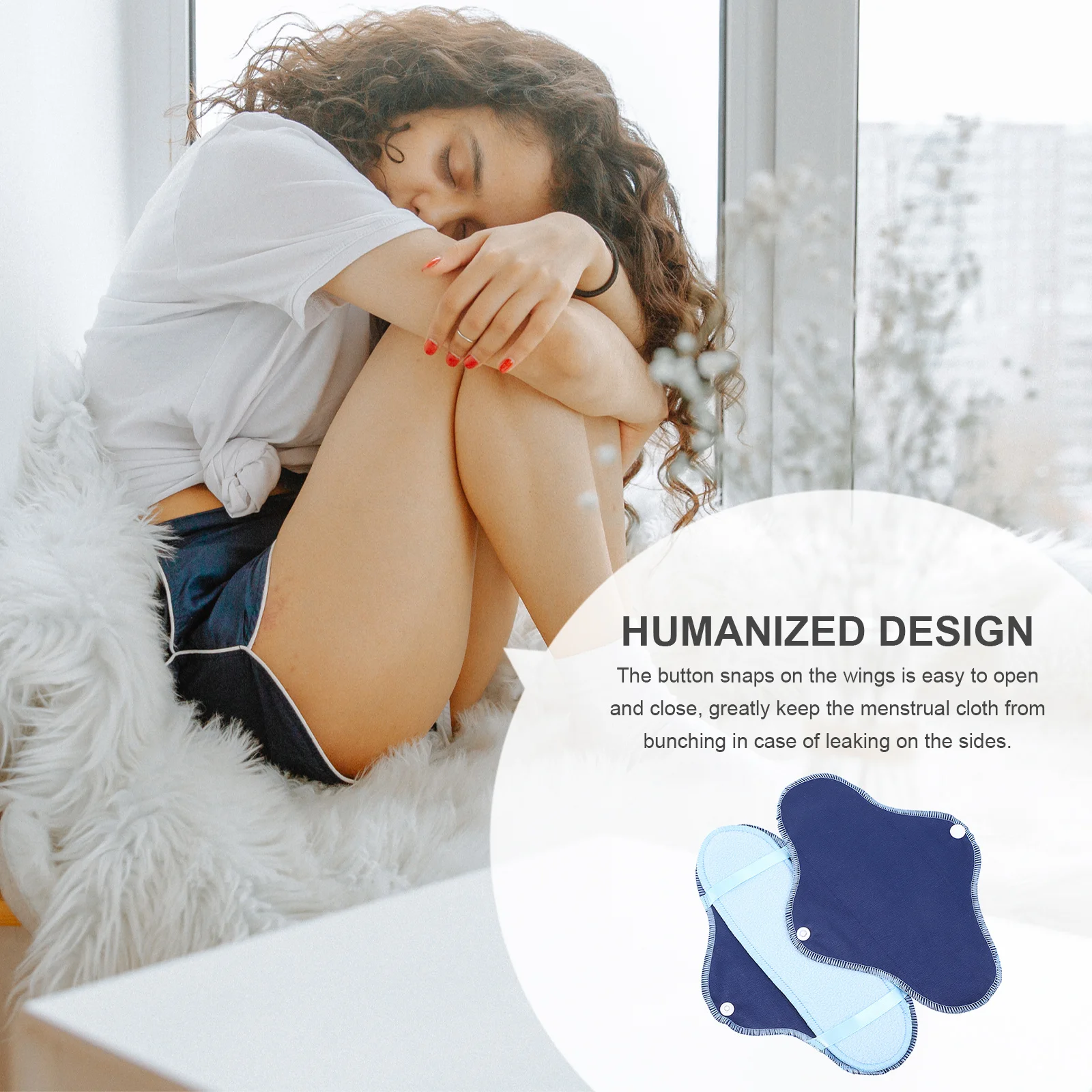 8 قطعة فوط صحية قابلة للغسل قابلة لإعادة الاستخدام منصات الحيض للنساء مانعة للتسرب بول القماش القطبية الصوف مريحة اللباس الداخلي بطانة الصحة #5