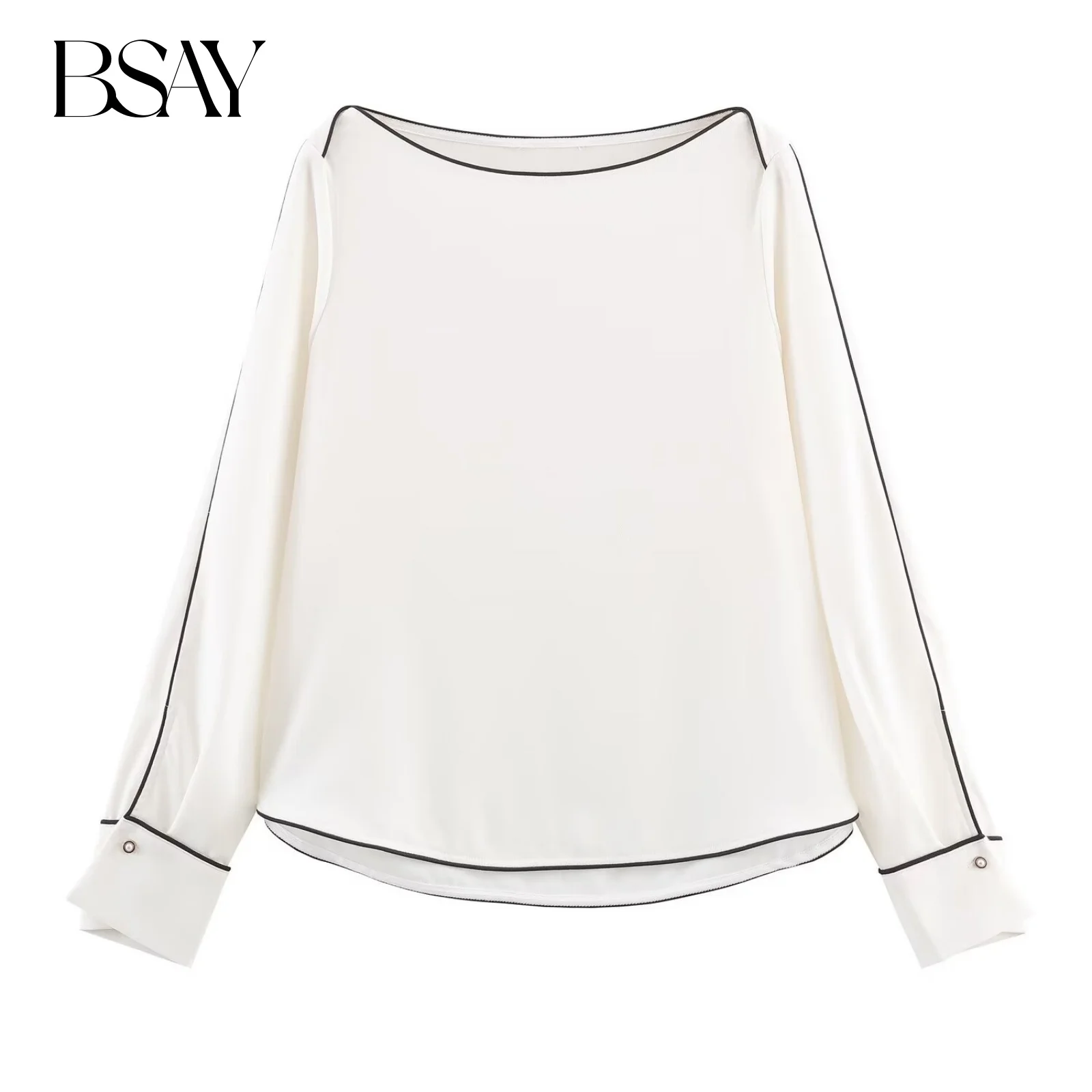 Bsay contraste aparado camisa branca moda feminina 2025 outono novas blusas soltas de manga comprida francês chique escritório senhoras topos