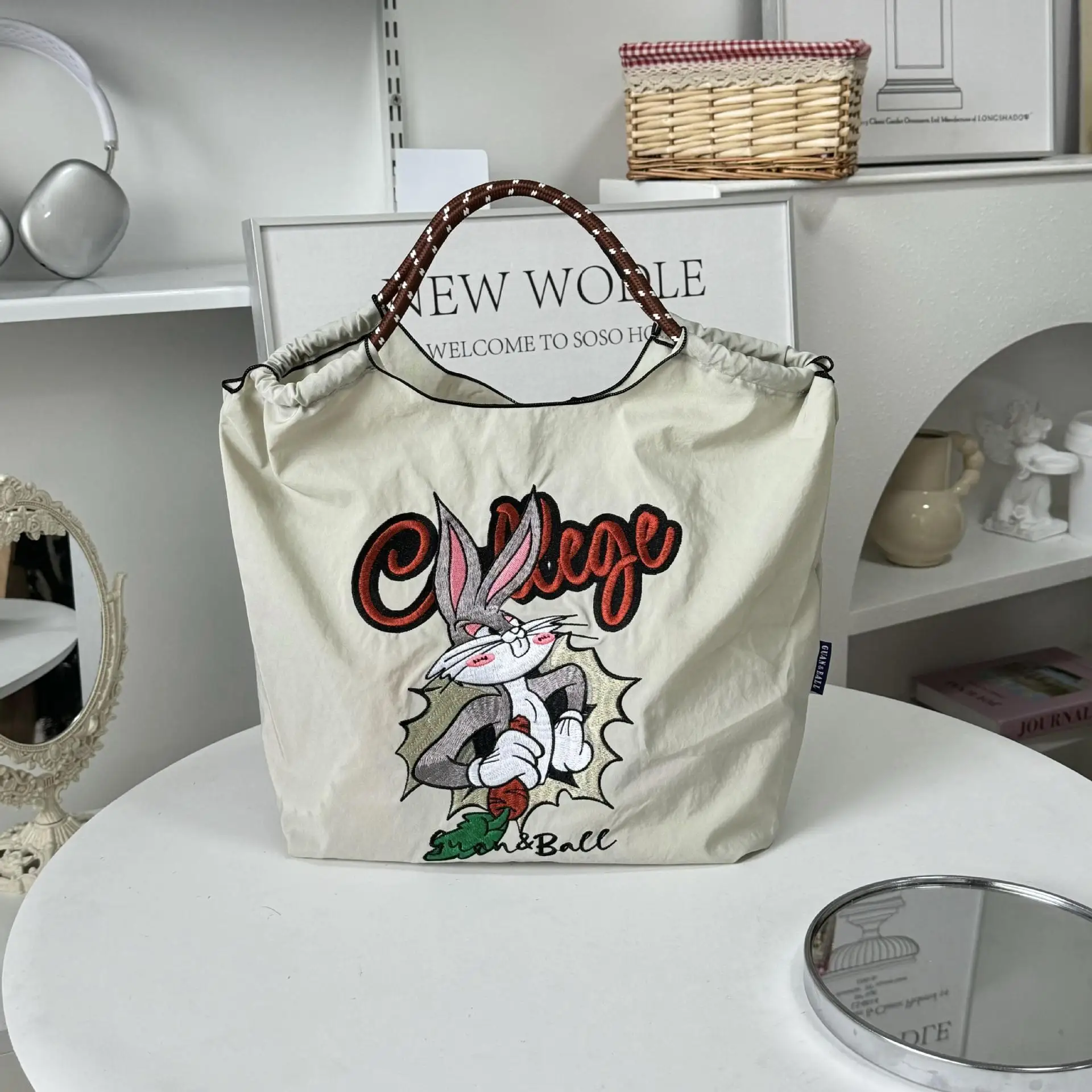 Kawaii Ball Guanchain Reusable Bag Anime Cartoon Japanese Delicately Embroidered Nylon Shopping for Women Carrying Shoulder Bag