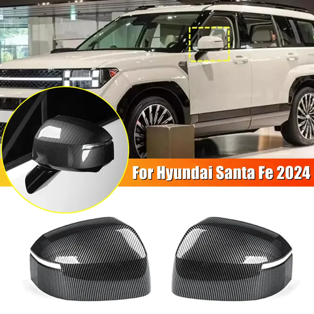 

For Hyundai Santa Fe 2024 Car Rearview Side Mirror Cover Wing Cap Exterior Door Housing Shell Trim Sticker ABS Carbon / Black