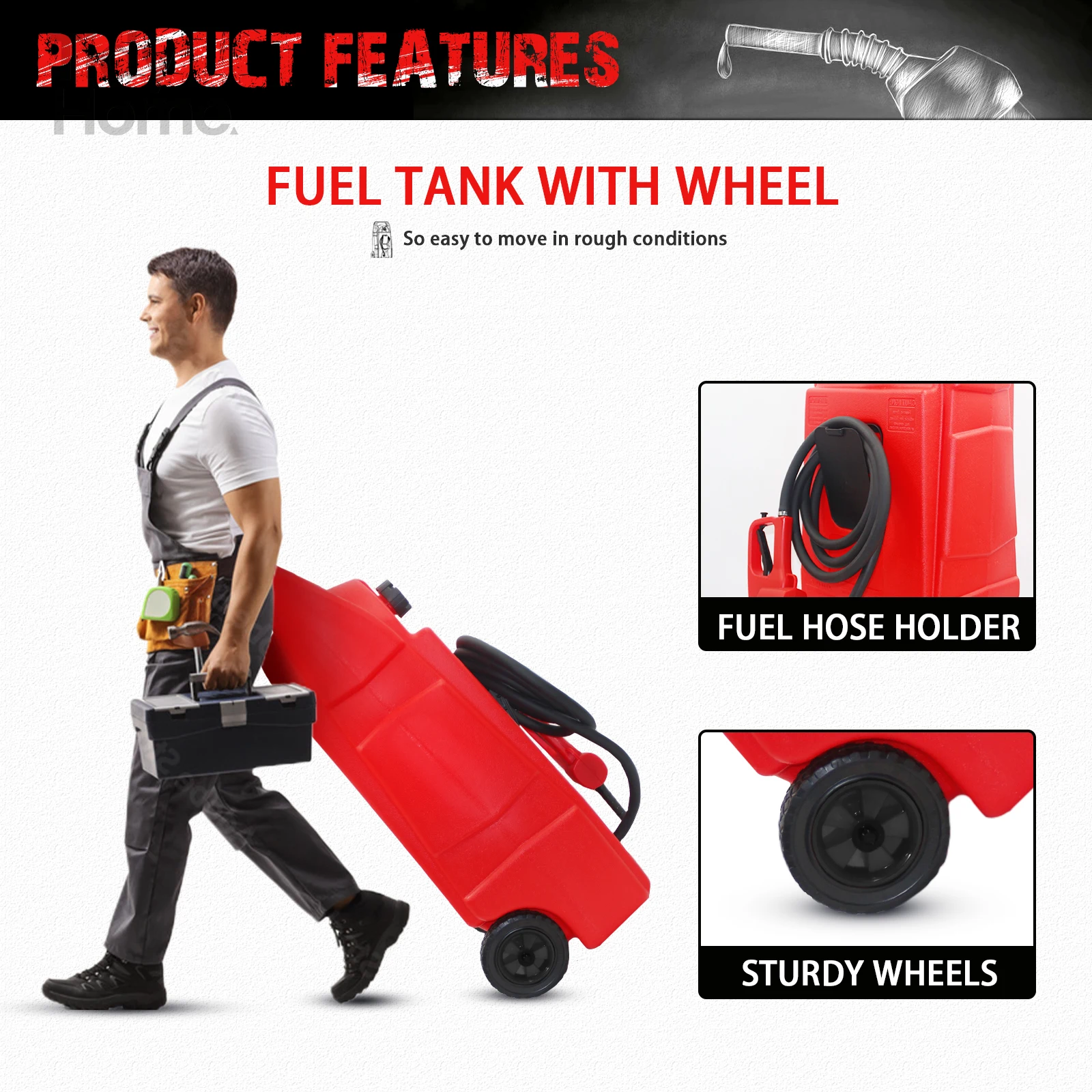 34 Gallon Gas Caddy With Wheels, Fuel Transfer Tank Gasoline Diesel Can,Fuel Storage Tank For Automobiles ATV Car Mowers Tractor