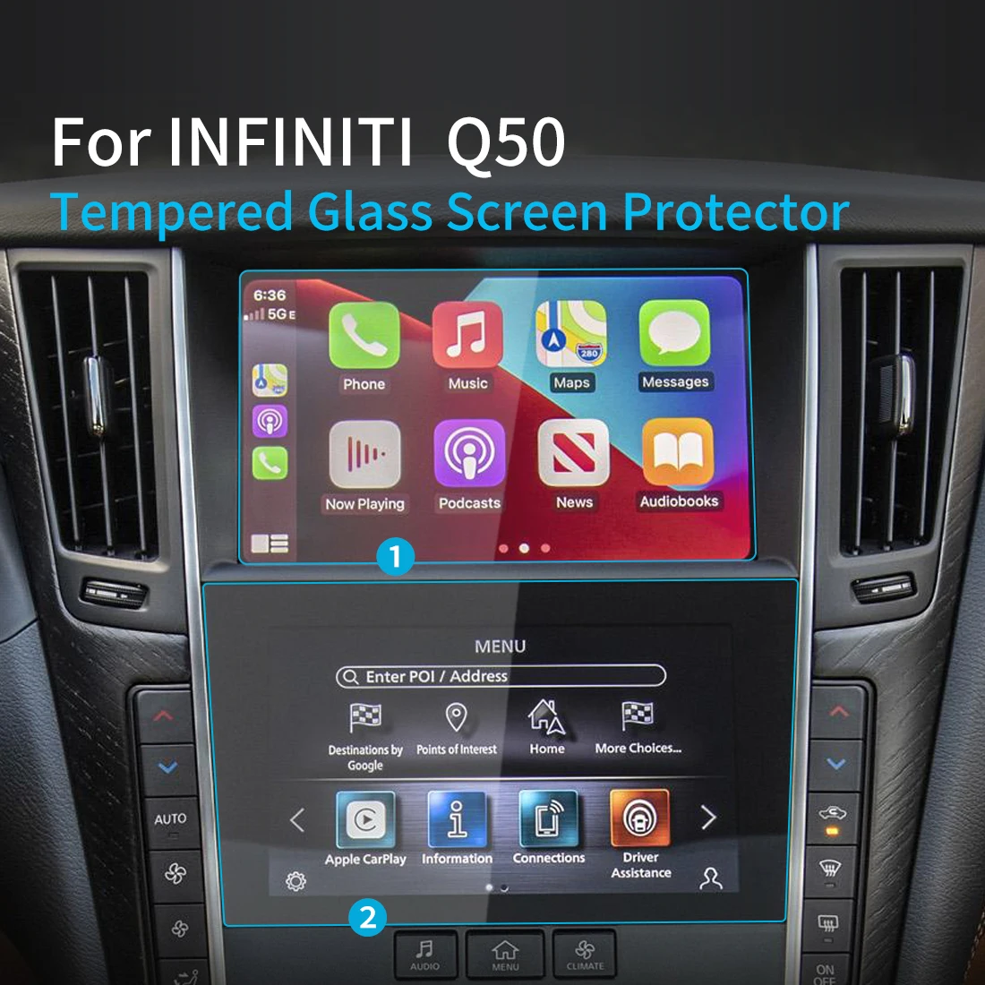 Car Stickers Air Screen Protector For Carplay INFINITI Q50 2023 Display Tempered Glass Protective Film Navigation Accessories