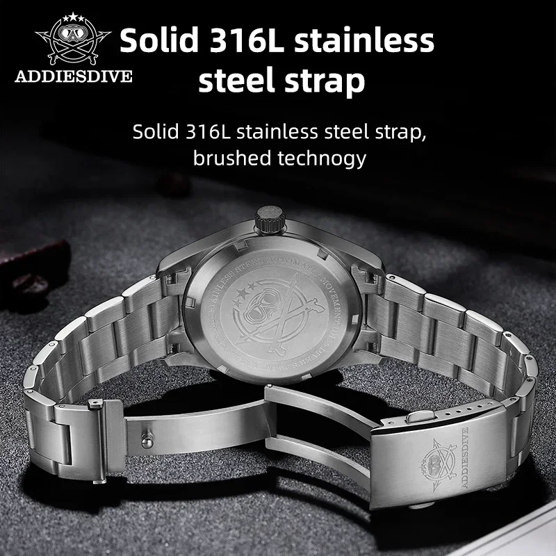 ADDIESDIVE 39mm Men Watch NH35 Automatic Mechanical Stainless Steel Watches Luminous Sapphire Waterproof Wristwatch AD205 Reloj