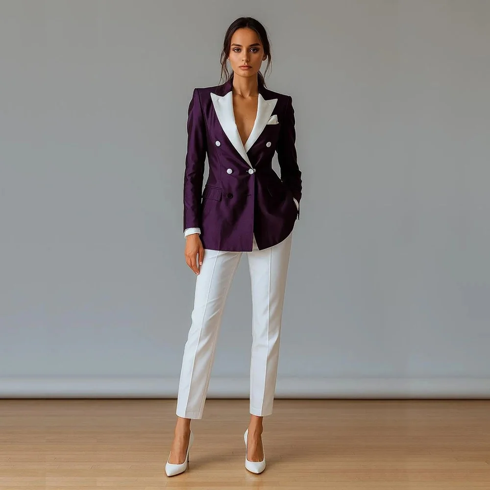 

Women Suits Customized Slim Fitted Double-breasted Two Pieces(Jacket+Trousers) Ladies Formal Party Wedding Set