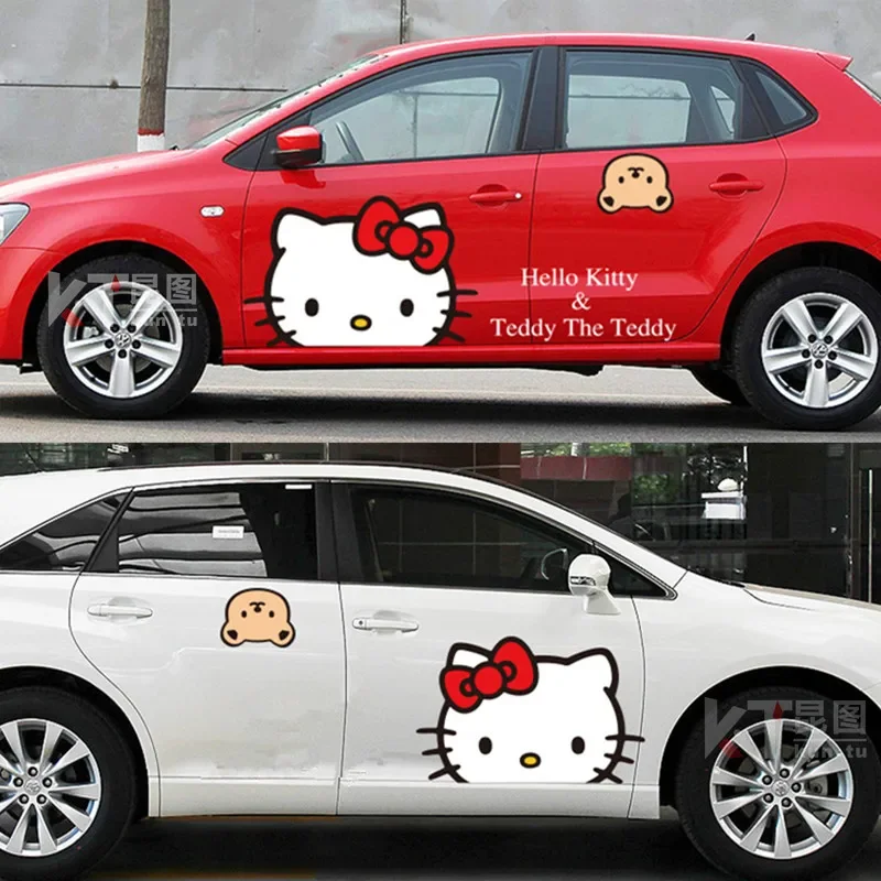 

Кавайная оригинальная автомобильная пленка Sanrio, автомобильная наклейка, мультяшное покрытие для автомобиля Hellokitty, наклейка для украшения кузова, милые аксессуары, подарок