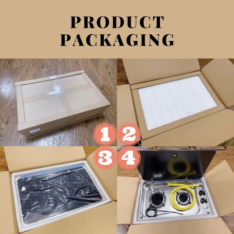 RV Kitchen Sink,Stainless Steel Sink & Gas Stove Combo with Tempered Glass Lid Built-in Kitchen Unit for RV Wash Basin