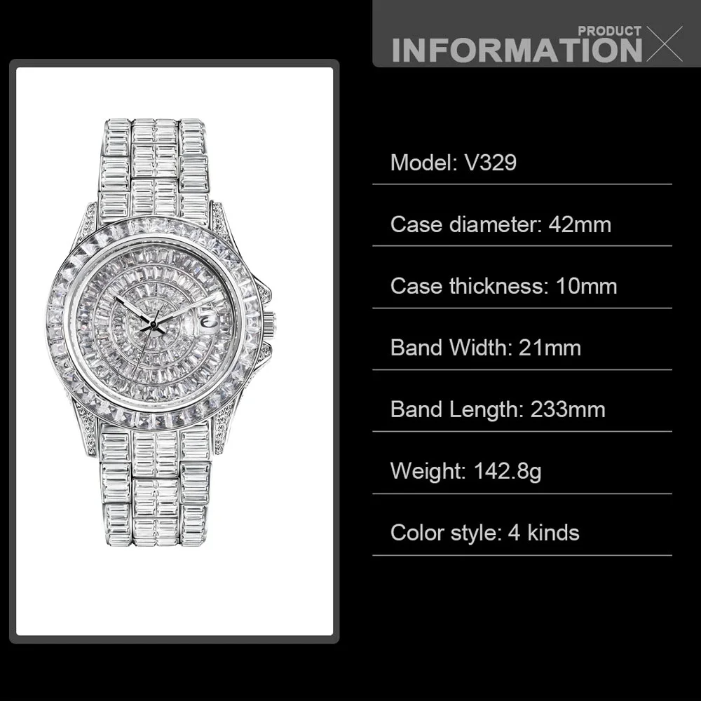 Luxury Diamond Watches For Men Fashion Stainless Steel Silver Quartz Watch Top Brand Iced Out Crystal Waterproof Wristwatch New