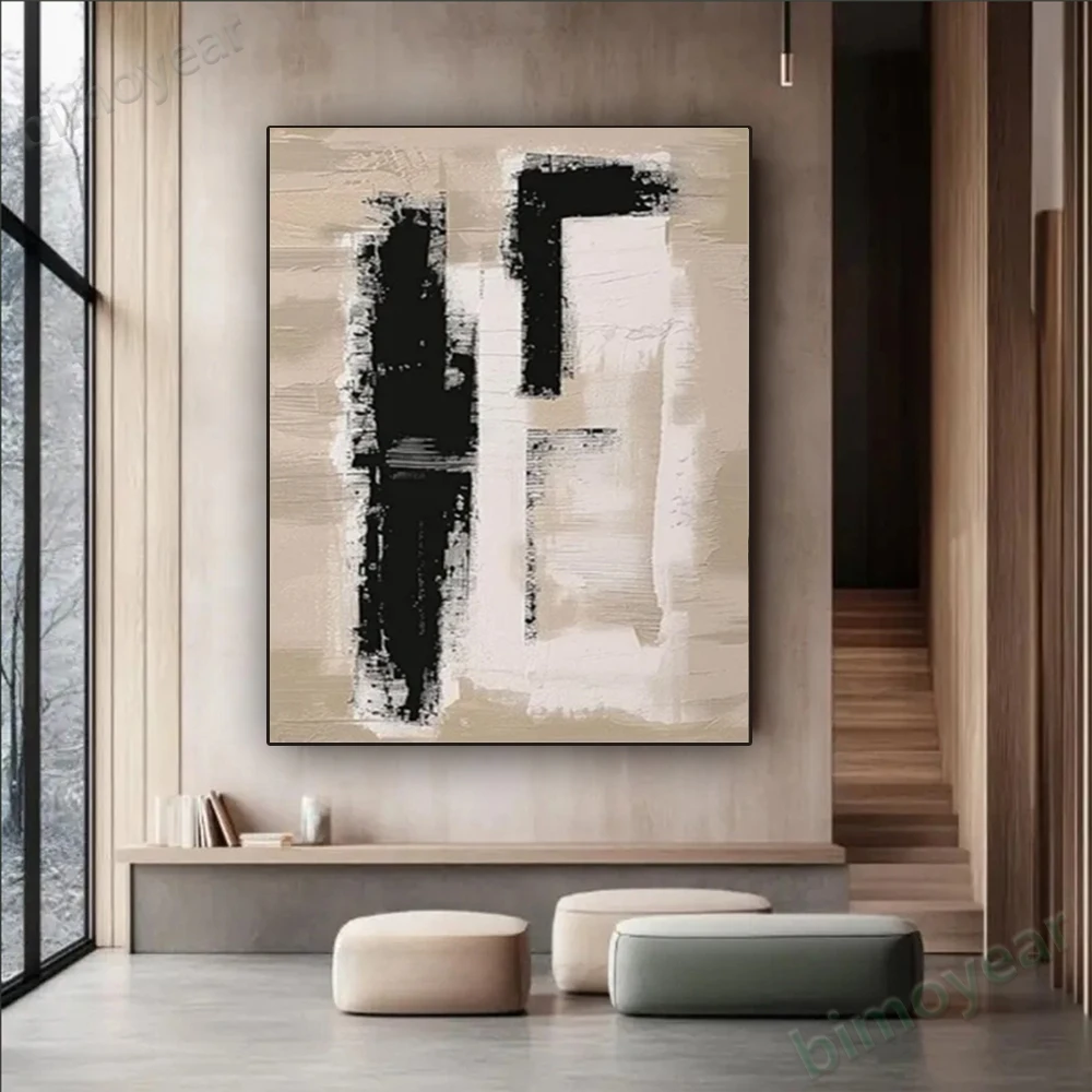 

100% hand drawn black and white abstract oil painting original wall painting home living room decoration paint interior aestheti