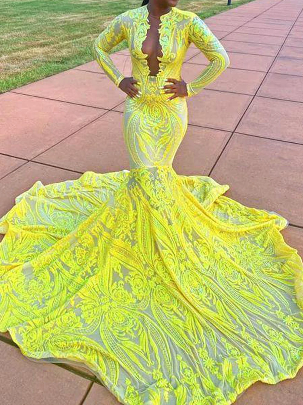 Lace Appliques Evening Dresses African Mermaid Sexy Deep V Neck Sequin Formal Party Prom Gowns Vestido De Noche Customized