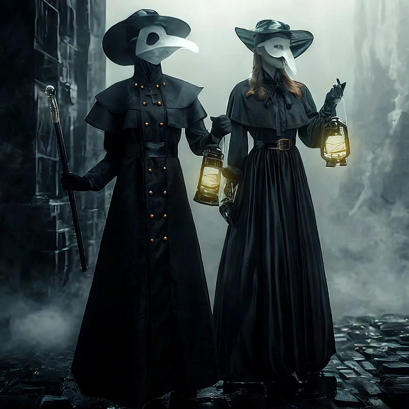 زي طبيب الطاعون Steampunk من العصور الوسطى للبالغين في الهالوين، قناع منقار الغراب