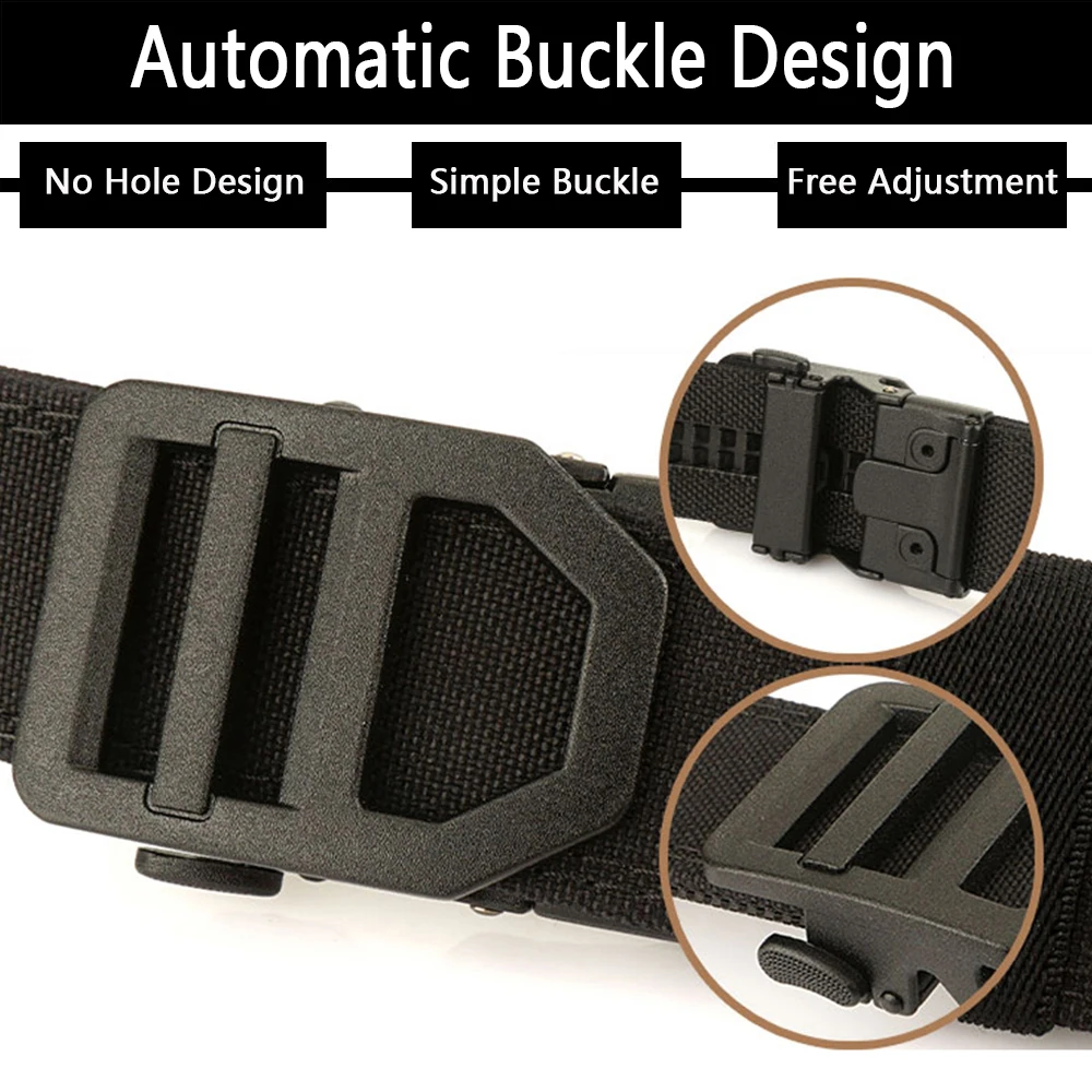 TUSHI Hard Gun Belt for Men Fashion Metal Automatic Buckle IPSC Tactical Belt Nylon Military Belt Outdoor 3.8cm Shooting Girdle