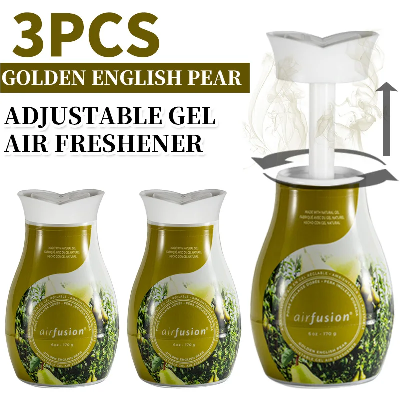 

Air Fusion Odor Eliminator Gel Beads 3 Pcs 6 Oz Air Freshener Adjustable Gel Golden English Pear Neutralizing Gel for Home