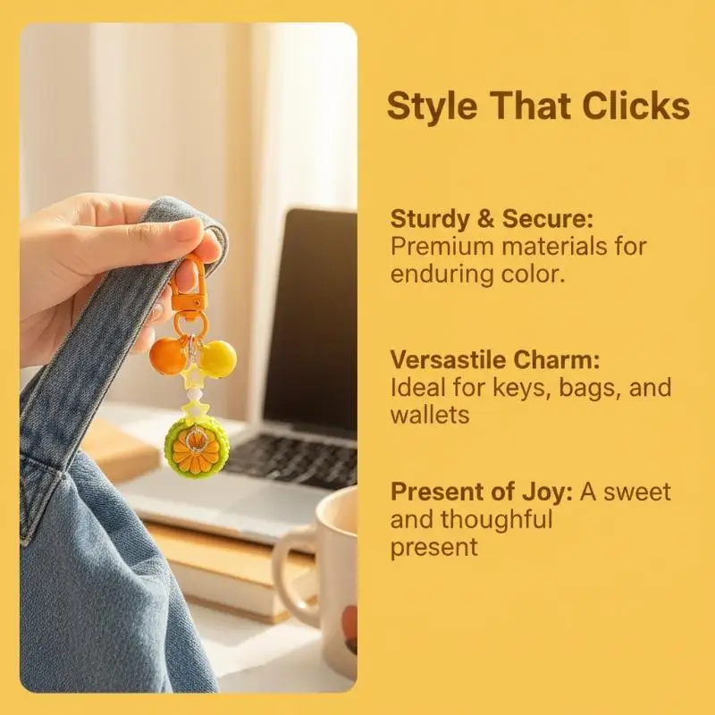 3D Fruit Keychain Bell Resin Lychee Orange Pendant Perfect Addition to Bag Accessories