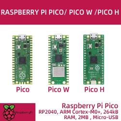 RASPBERRY PI PICO / PICO W /PICO H  RP2040, ARM Cortex-M0+, 264kB RAM, 2MB , Micro-USB