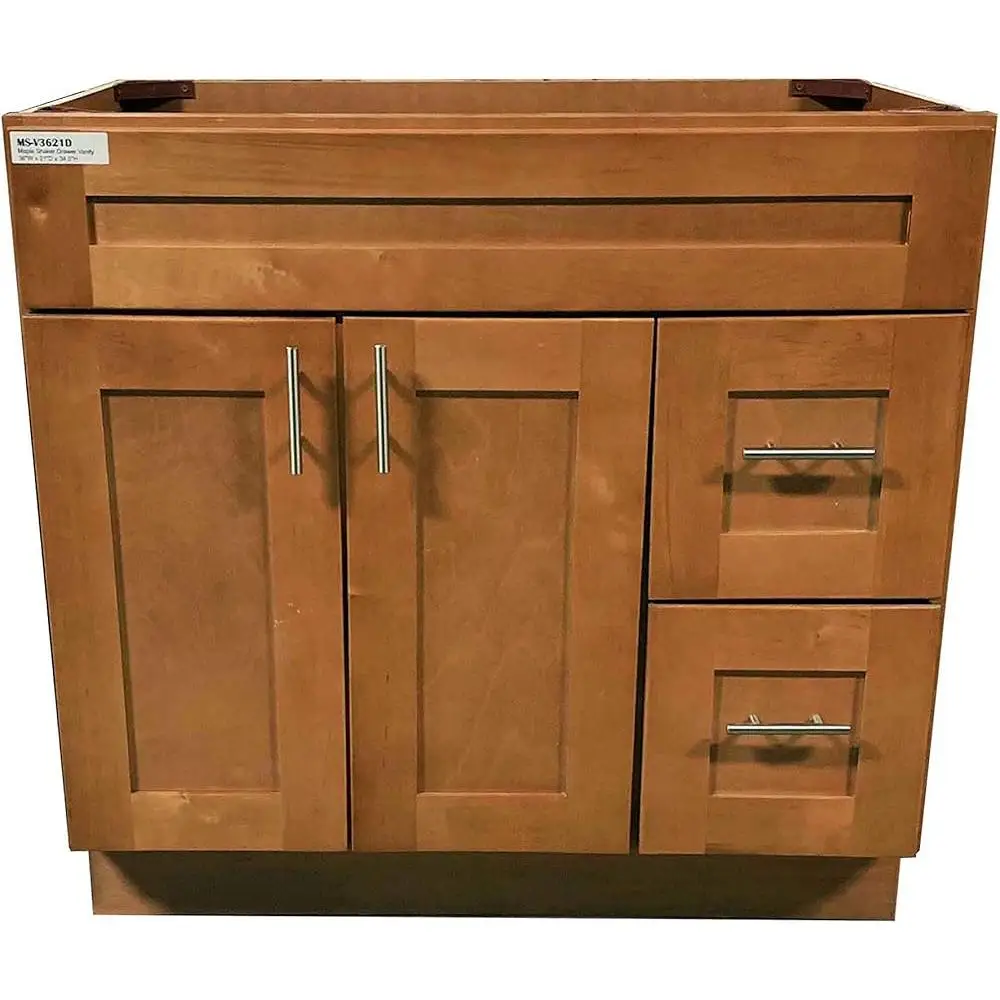 Maple Shaker Single Sink Bathroom Vanity Base Cabinet 36in Wide Soft Closing Hinges Assembly Required Toiletries Linens Cleaning