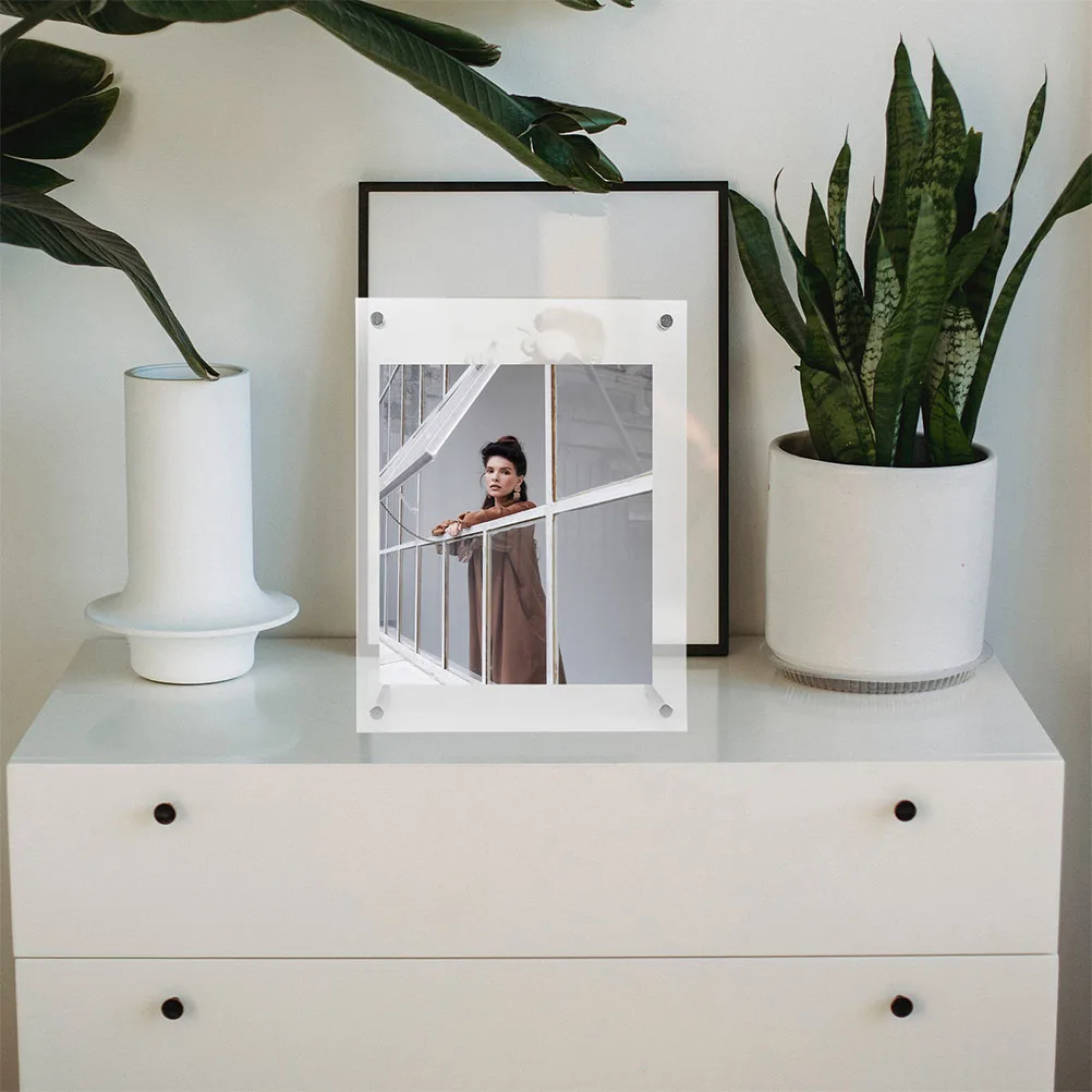 

Acrylic Photo Frame Clear Picture Frame Desktop Display Stand Stainless Steel Support Home Decor Authorization