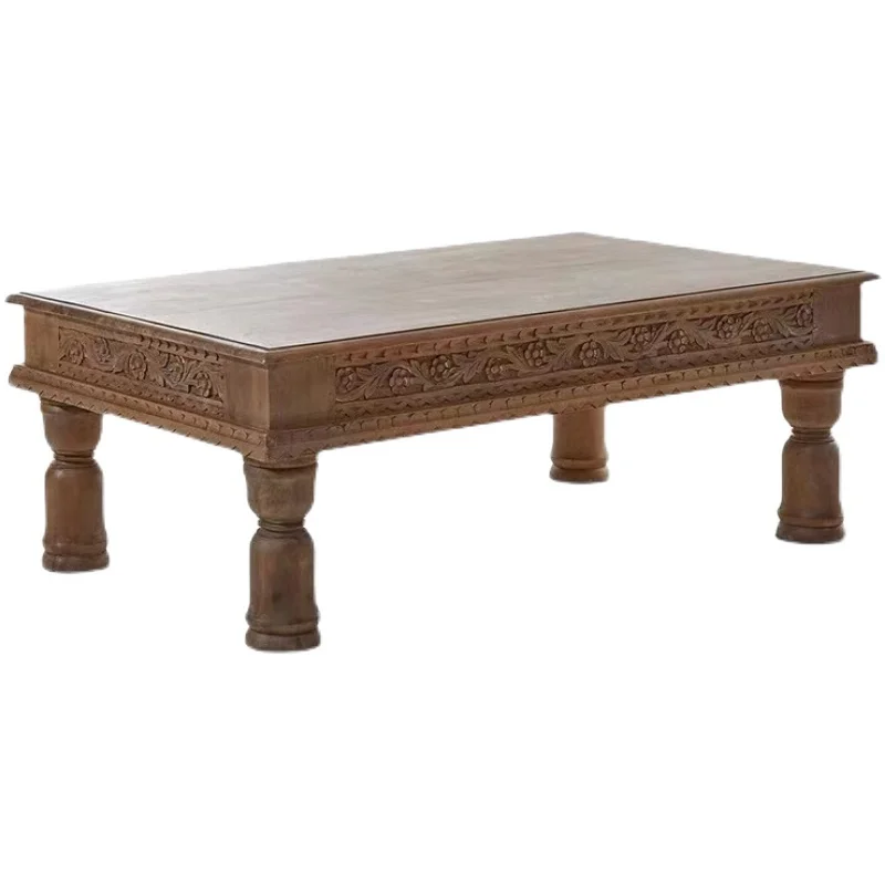 

Solid wood coffee table living room oak retro old log carved small apartment folk custom furniture