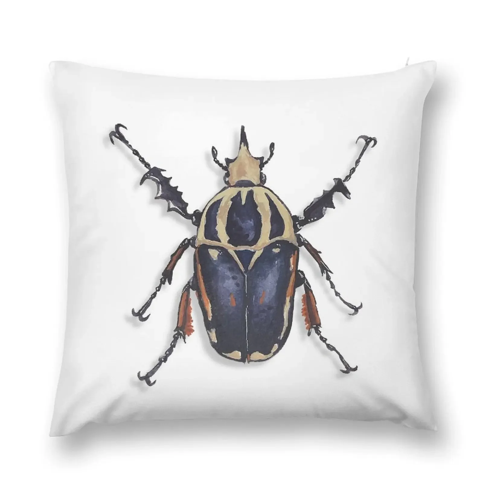 Blue cetonia beetle in gouache Throw Pillow Pillow Case Christmas christmas ornaments 2025 pillow