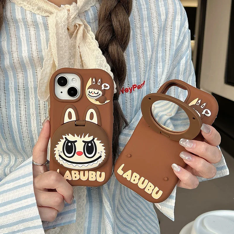 

New Labubu Cell Phone Cases Kawaii Sanrio Cute for iPhone15promax for iPhone13pro case 14pro Anti-slip with Mirror