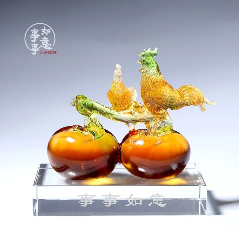 Coloured glaze handicrafts everything goes well persimmon rooster Zodiac ornaments