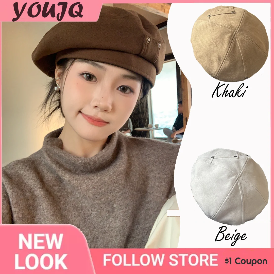 Maillard Literary Artistic Brown Berets Caps for Women Autumn Winter Japanese Retro Versatile Octagonal Painter Hats Gorras