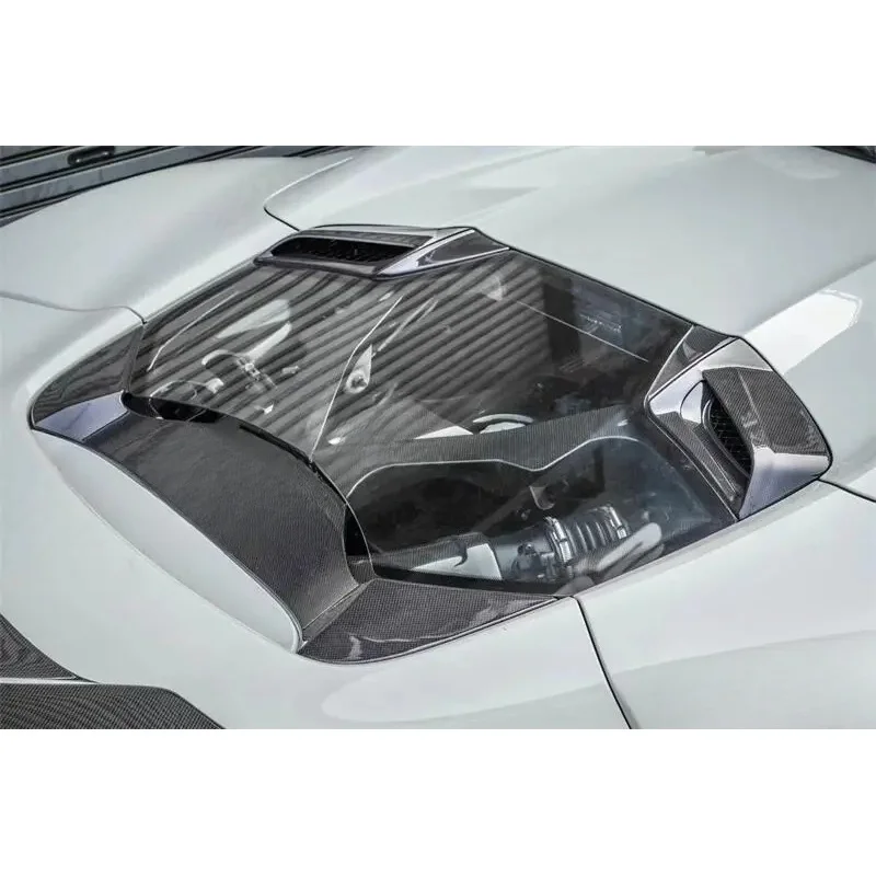 

C Style Dry Carbon Fiber Transparent Rear Engine Hood Vent Cover Tail Hood for 488 Open Canopy Version Hood