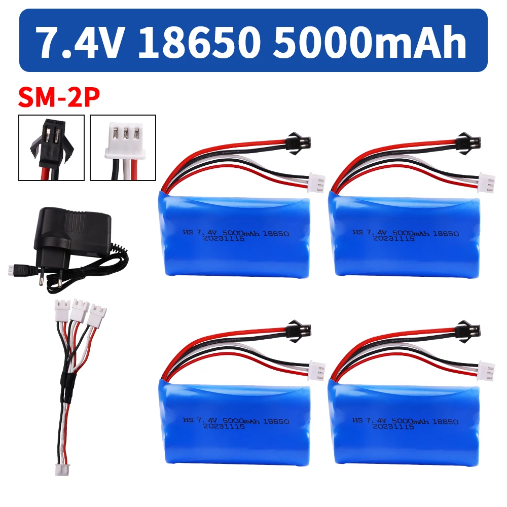 7.4V18650 SM-2P  5000mAh Li-ion Battery for WPL MN99S D90 U12A S033g Q1 H101 Parts 7.4V Battery Rc Boats Cars Tanks Drones Parts