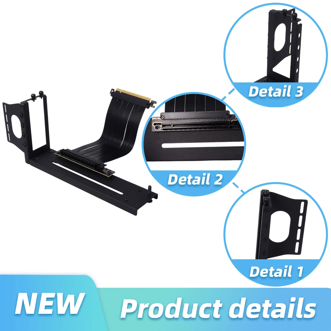 PCIE 3.0 X16 Riser Extension Cable 90 Degree Bend Adapter Graphics Card GPU Vertical Bracket Holder Mount 2 Gears Adjustment