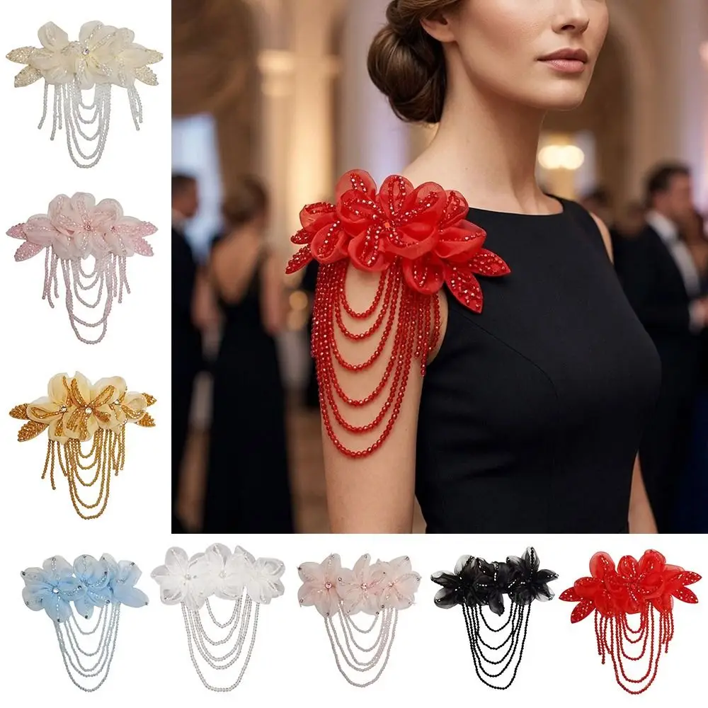 1Pc Fashion Beaded Decoration Flower Patch Tassel Detachable DIY Sewing Decals Crystal Chiffon Embroidery Patch