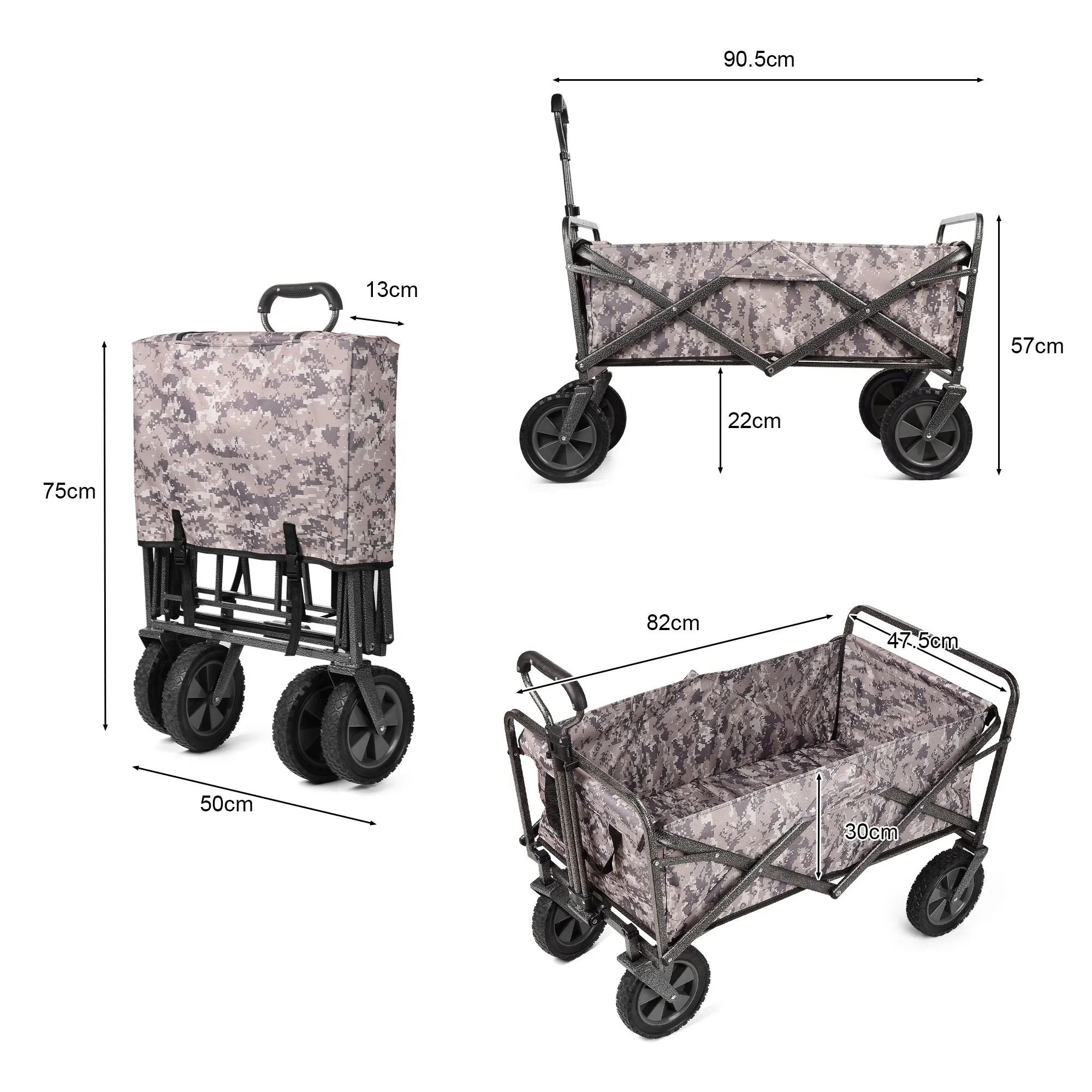 Collapsible Folding Wagon With 8 Inches Wheels Telescoping Handle For Outdoor Garden And Beach Use