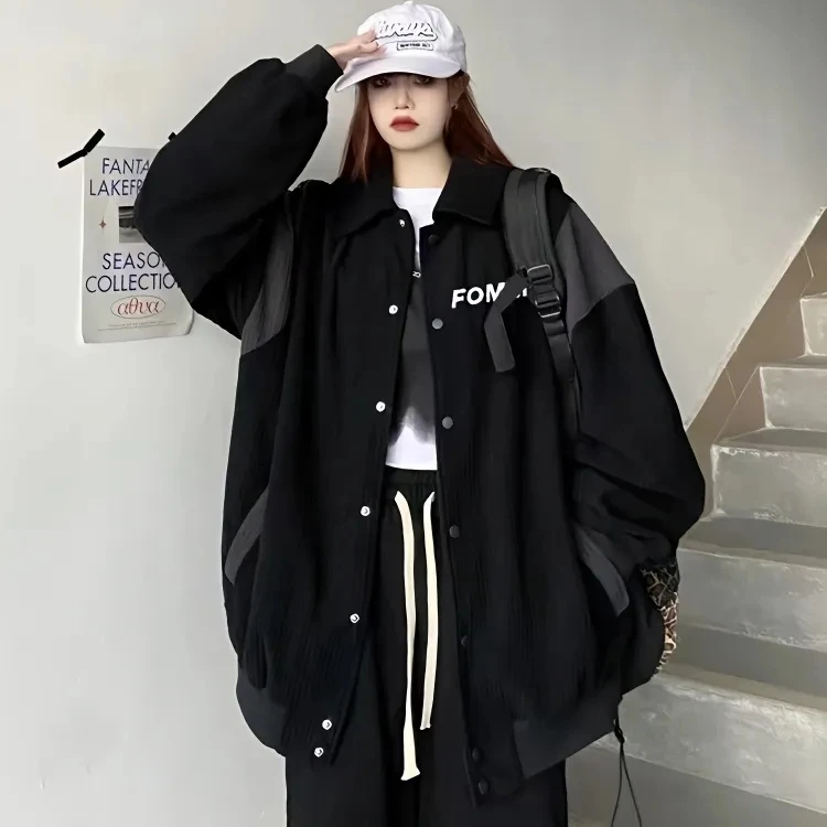 Gidyq Women Corduroy Baseball Jacket Autumn Korean Fashion Patchwork Loose Outerwear Female Casual All Match Streetwear Coat New