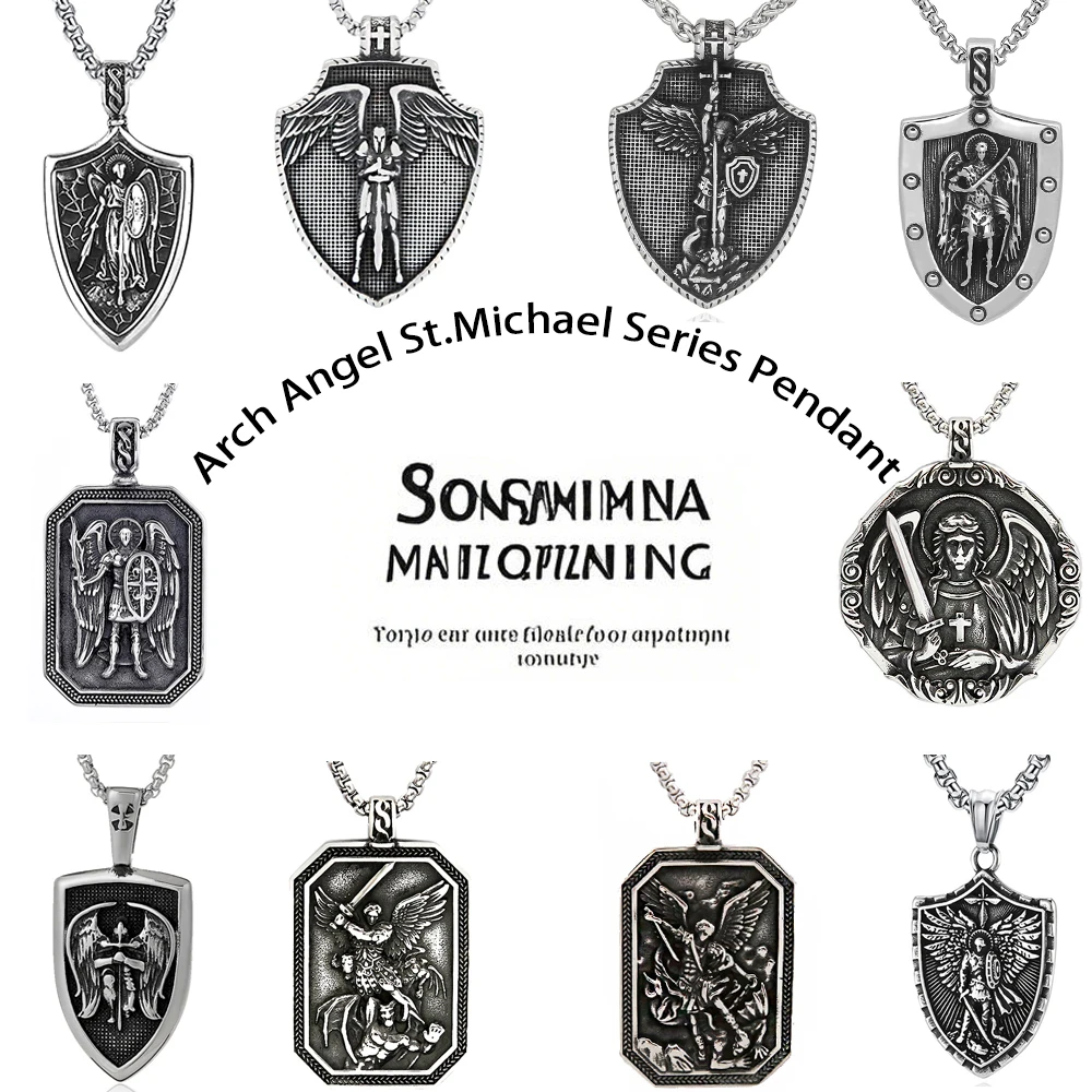 Stainless Steel St Christopher Series Pendant Necklace St Michael Medal Sacred Amulet Catholic Protection Religious for Man Boy