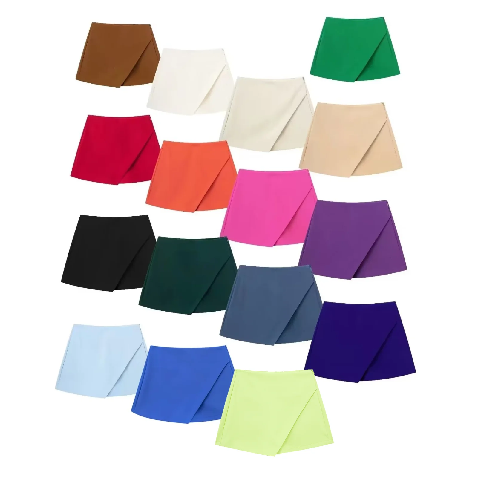 

Women's new chic fashion asymmetrical design solid slim versatile Shorts Skirts retro high waisted side zipper women's skirt