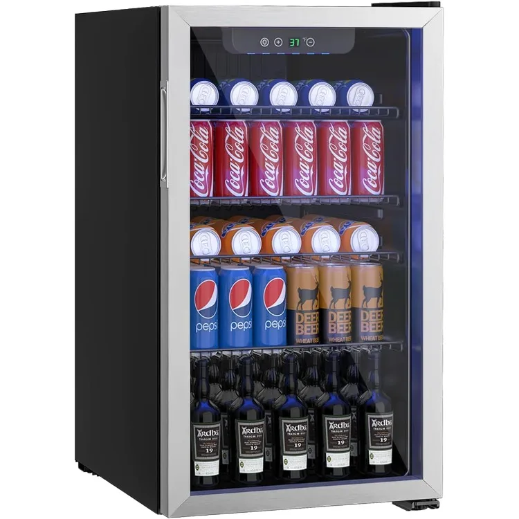 

Compact Freestanding Beverage Refrigerator,126 Can/3.2 Cubic FeetMini Fridge with Reversible Glass Front Door for Soda, Beer