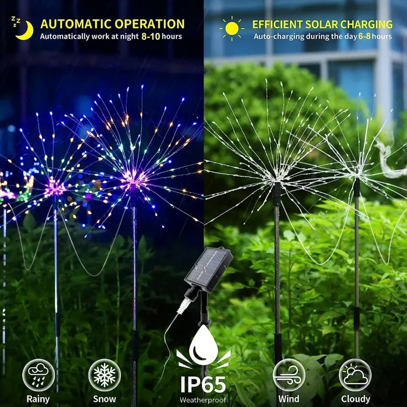 420 LED Solar Fireworks Lights 8 Modes String Fairy Light Outdoor Waterproof Garden Patio Party Christmas Decoration Lamp